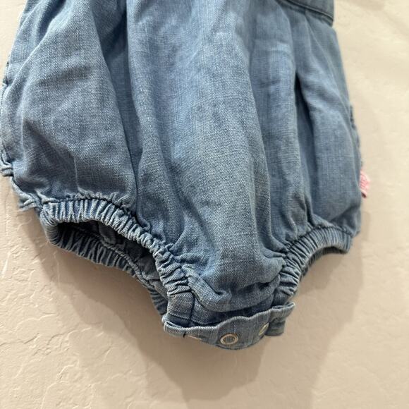 RuffleButts Chambray Denim Bow Ruffle Bubble Romper - Picture 4 of 8